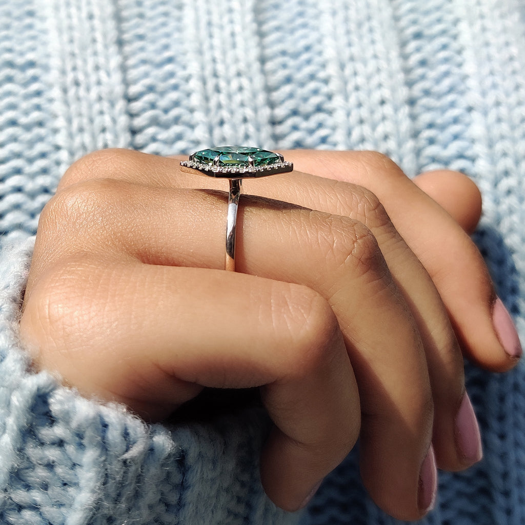Green Moissanite Dutch Marquise Ring