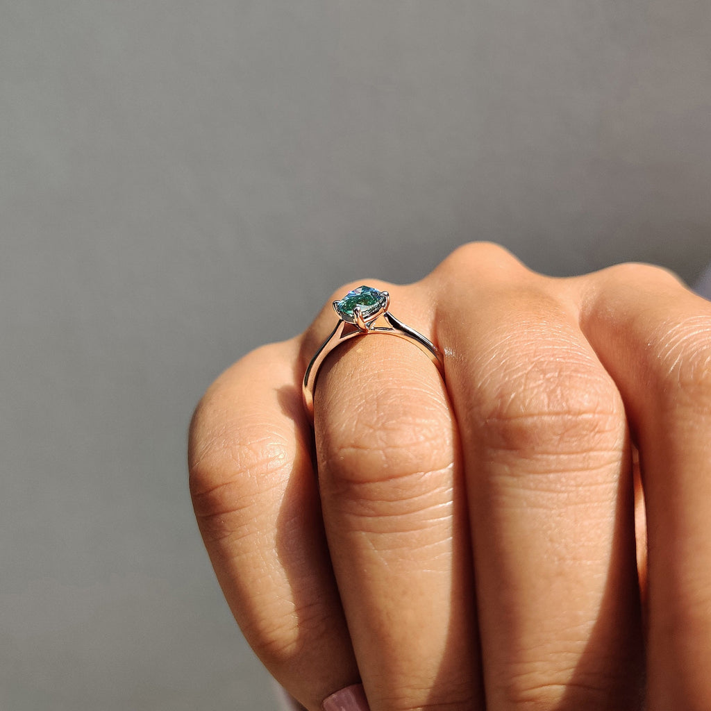 Cyan Blue Marquise Cut Engagement Ring