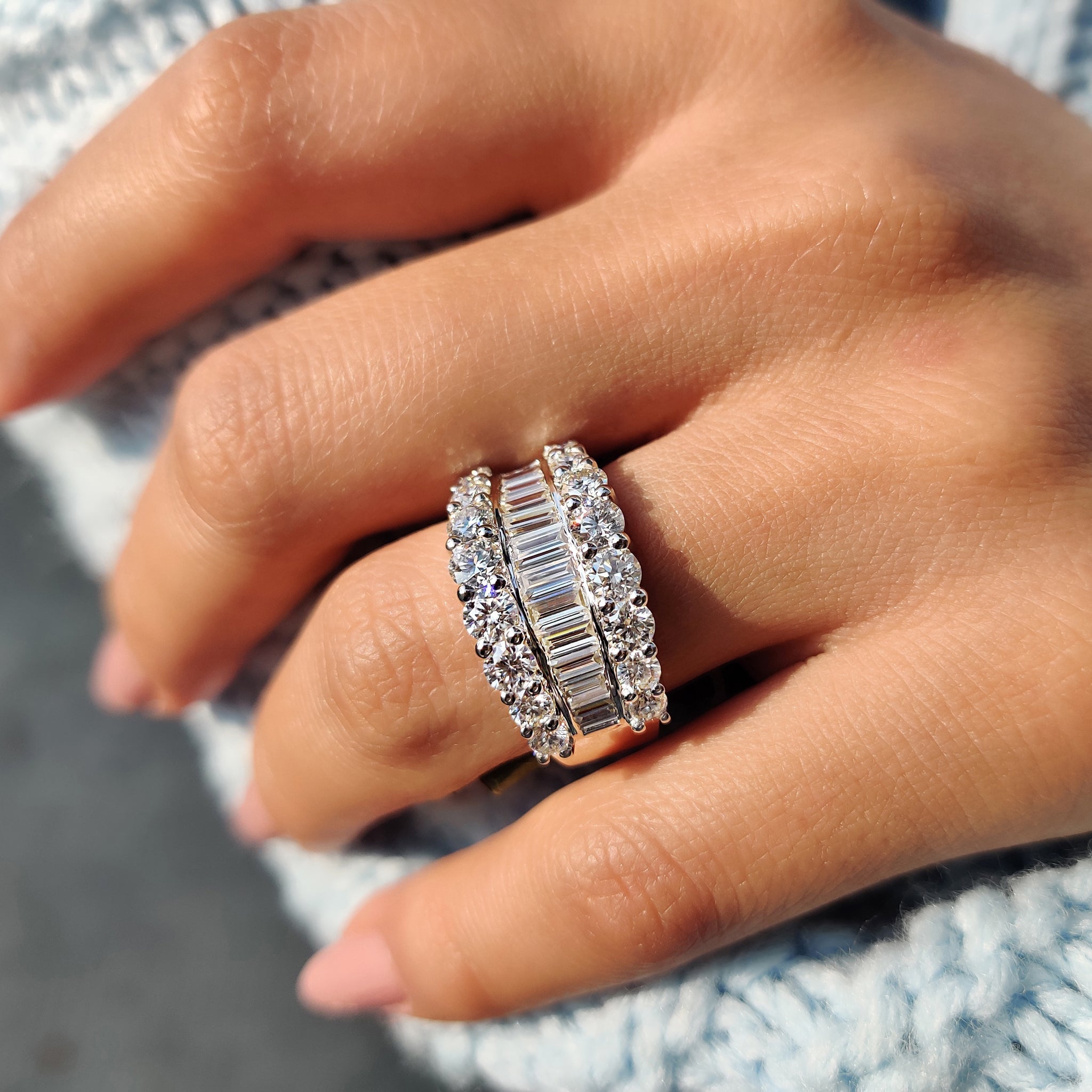 Baguette and Round Wedding Band With Pave Style Secondary image