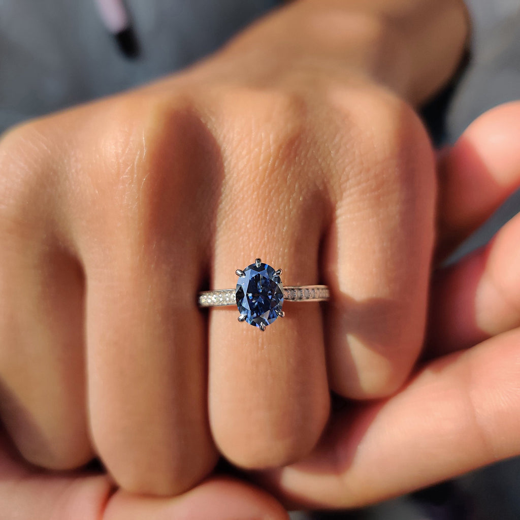 Channel Set Oval Cut Moissanite Ring