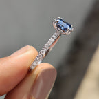 Radiant Cut Blue Moissanite Ring In Pave Setting
