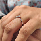 Round Cut Chevron Wedding Band With Milgrain Detail