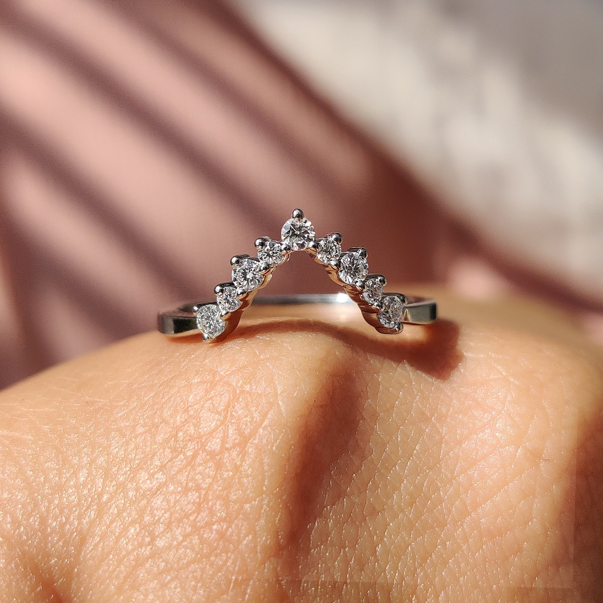 V Shaped Wedding Band With Round Cut