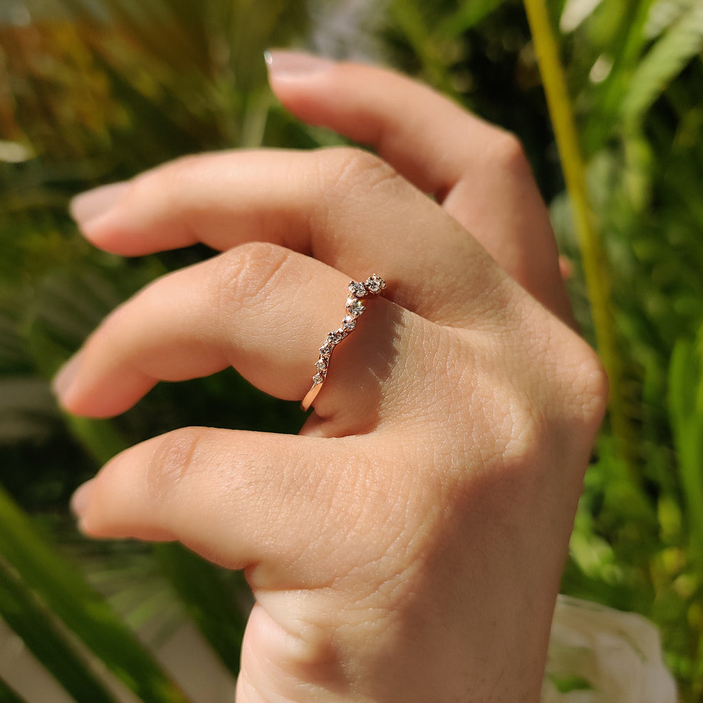 Rose Gold Diamond Wedding band With Curved Style