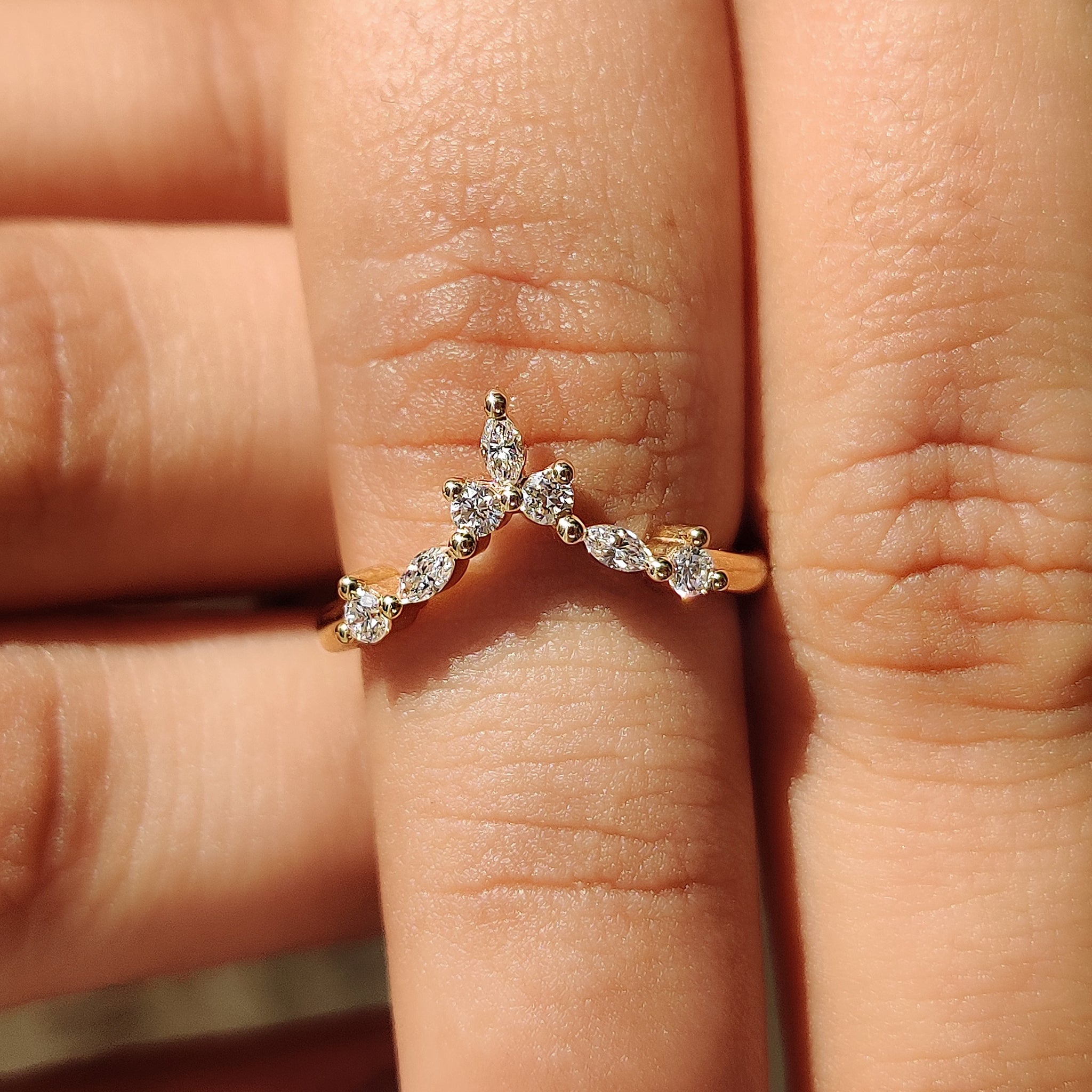 Chevron Wedding Band In Marquise And Round Diamond