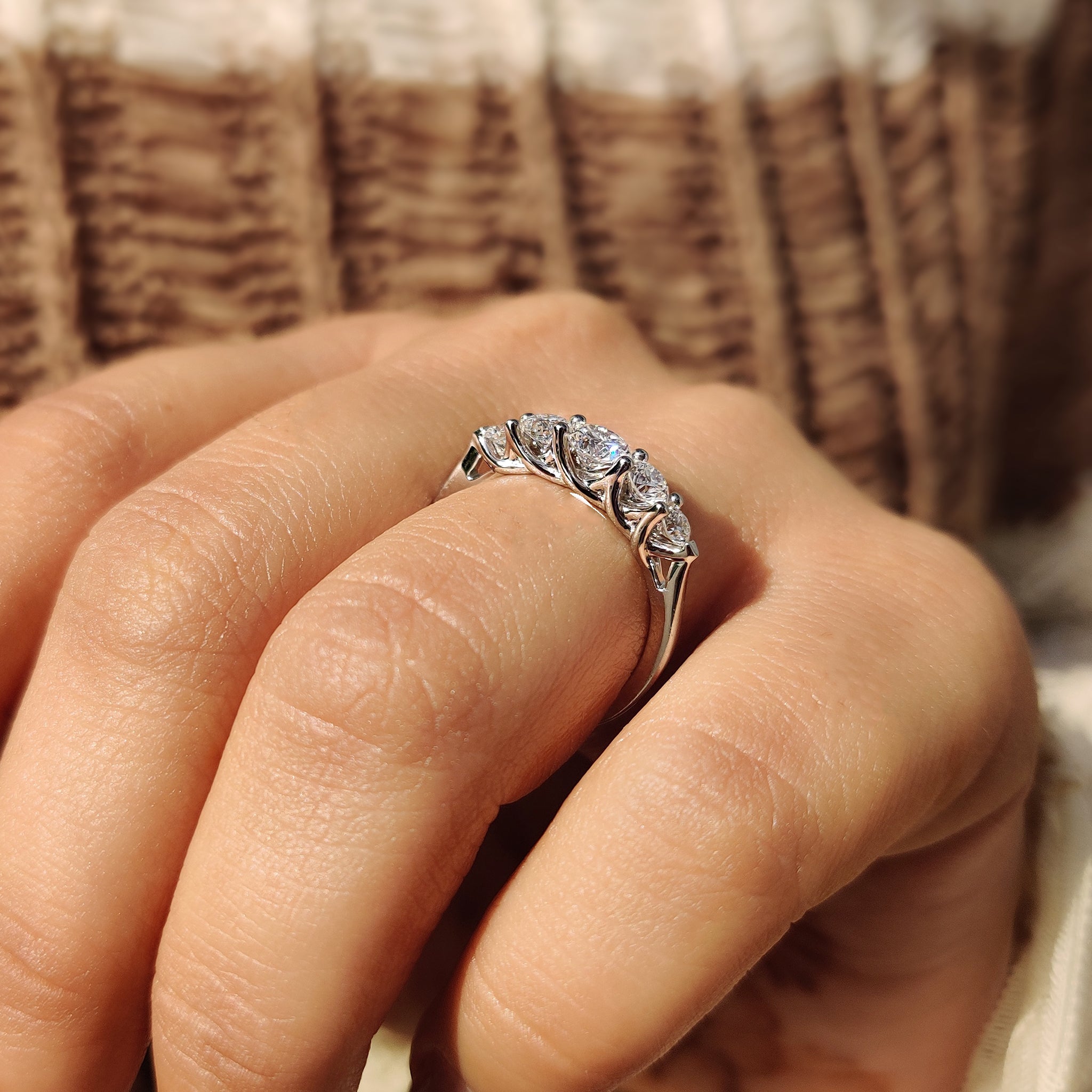 5 Stone Wedding Band With Round Cut Diamond