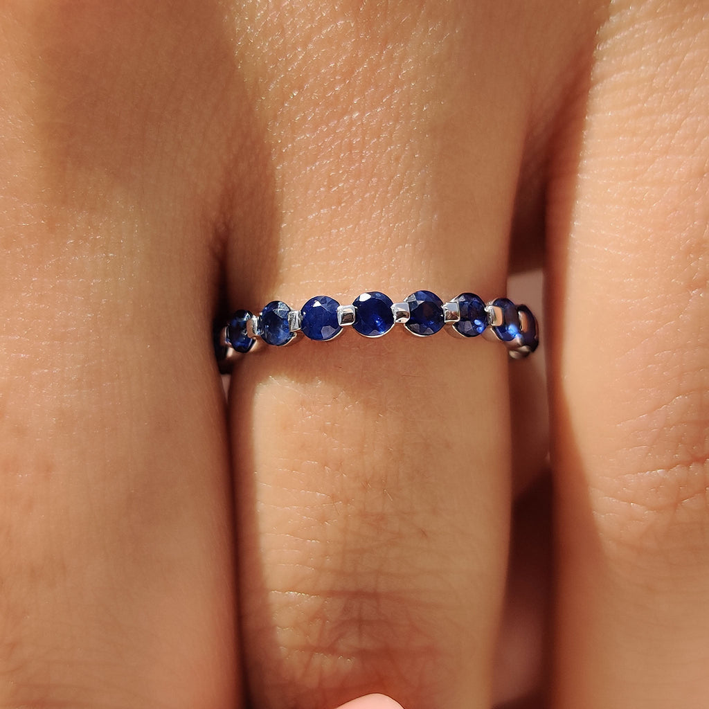 Round Cut Blue Sapphire Wedding Band