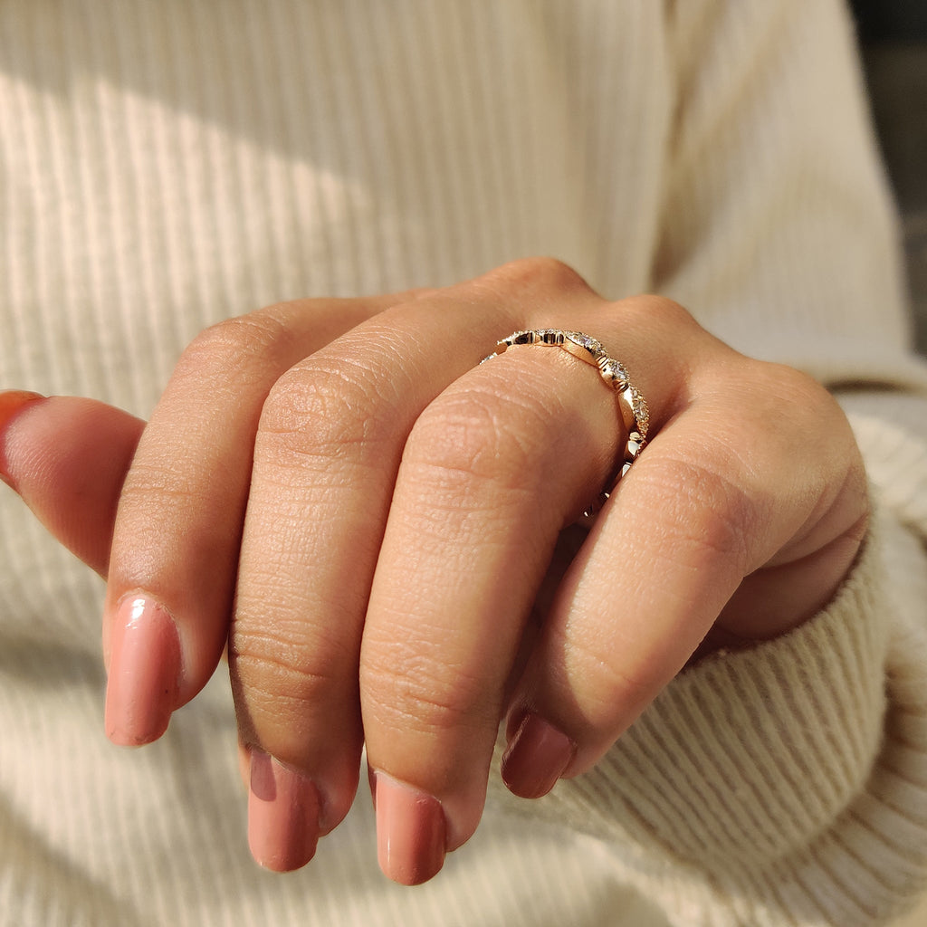 Yellow Gold Milgrain Diamond Wedding Band