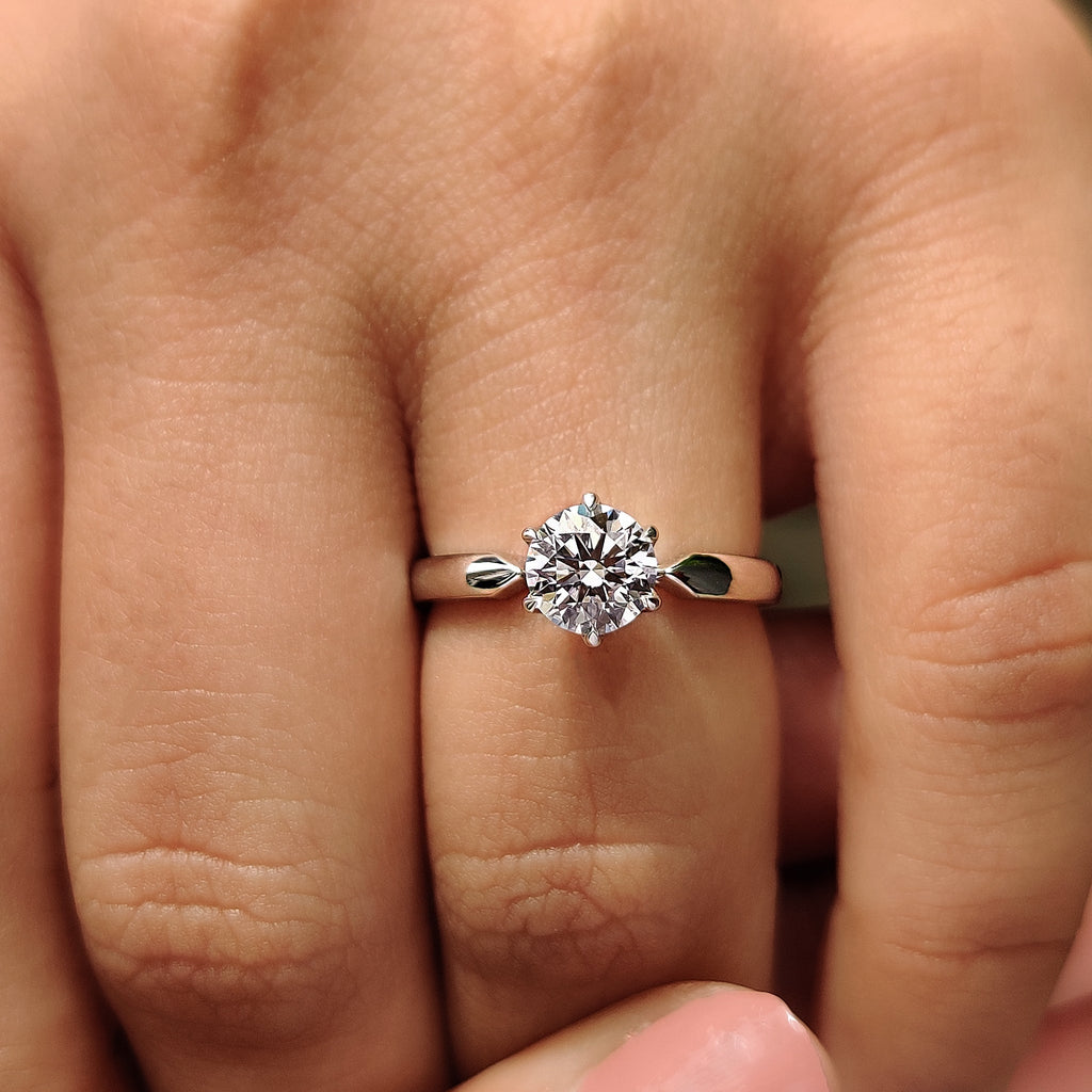 Round Solitaire Engagement Ring With Tulip Style