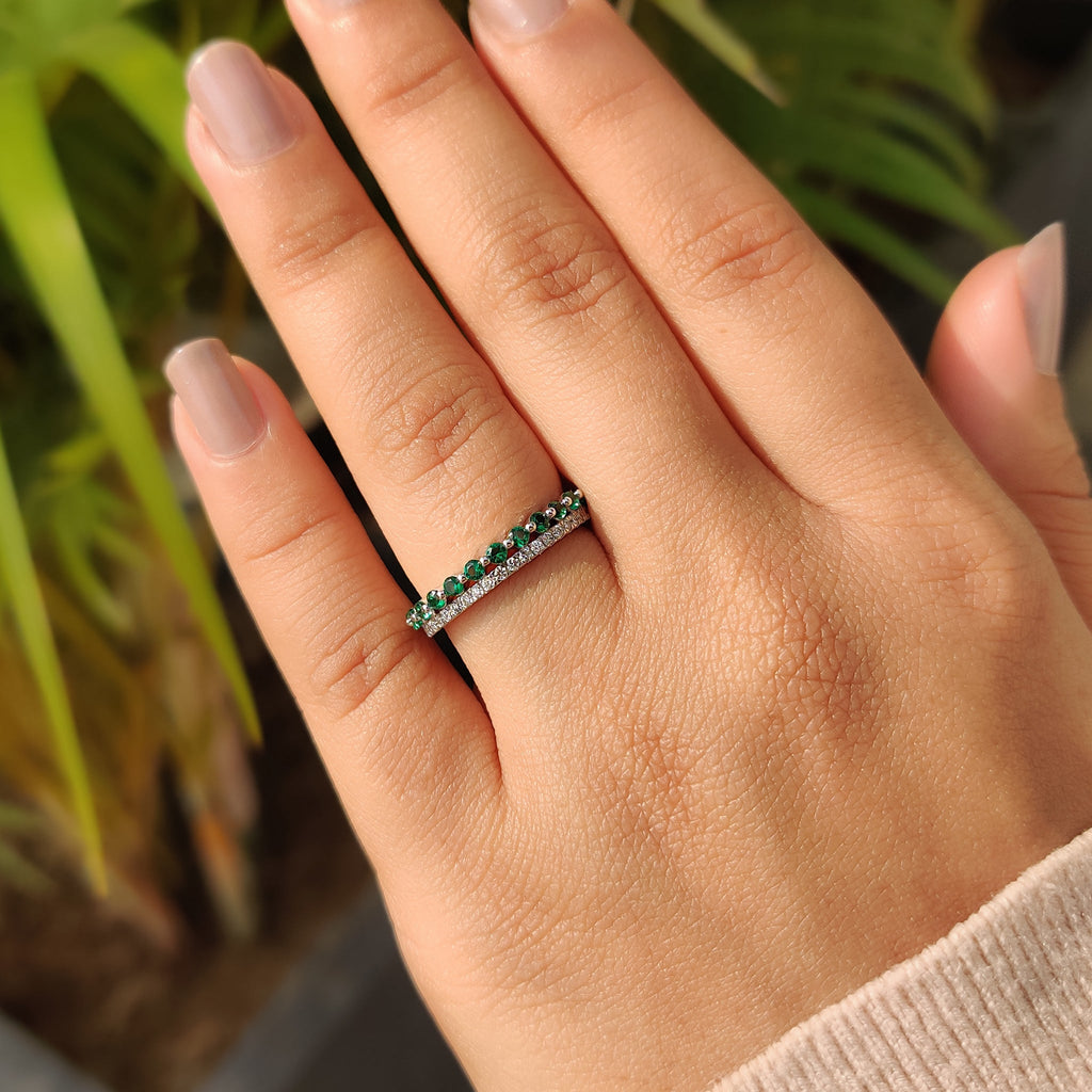 Emerald Wedding Band In Double Row Style