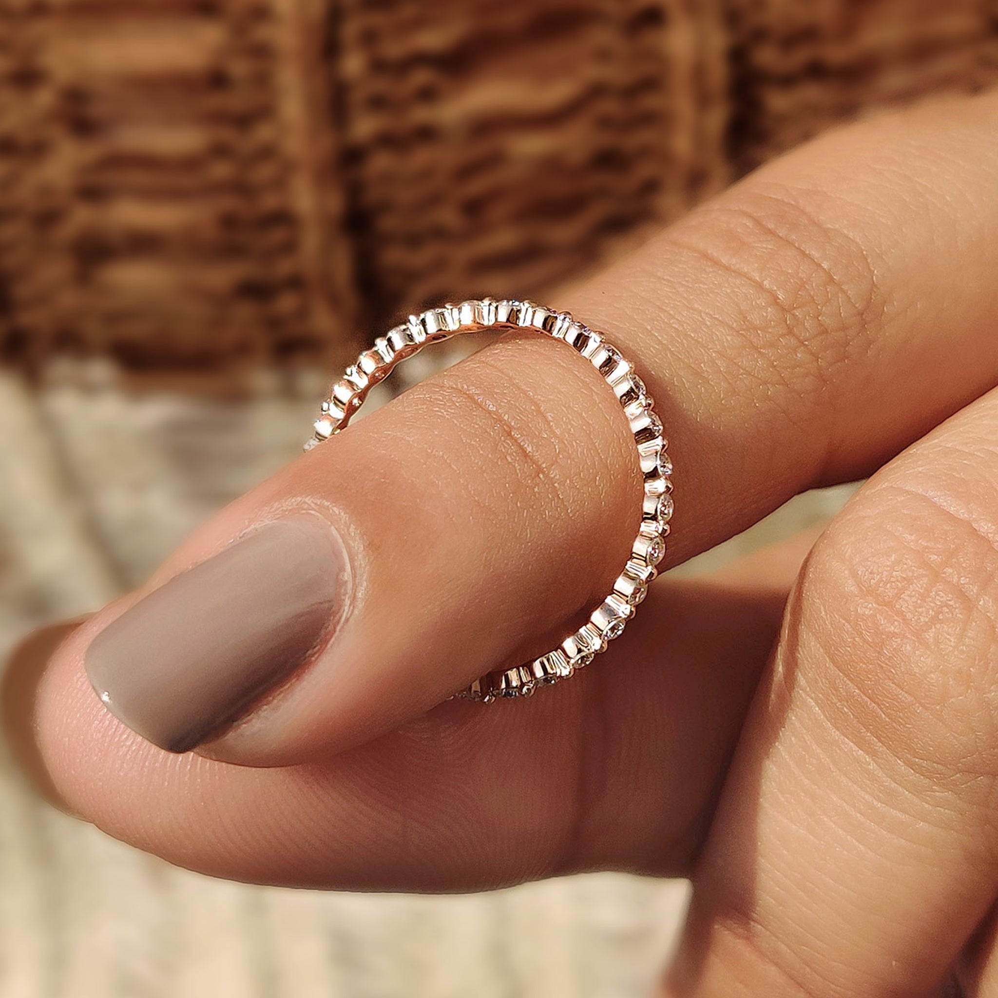 Minimalist wedding band Featuring Round Cut