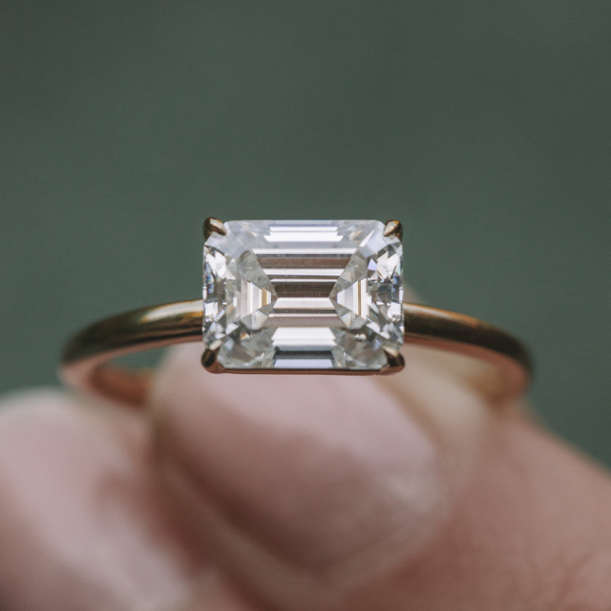 1.60 CT East West Emerald Cut Moissanite Solitaire Engagement Ring
