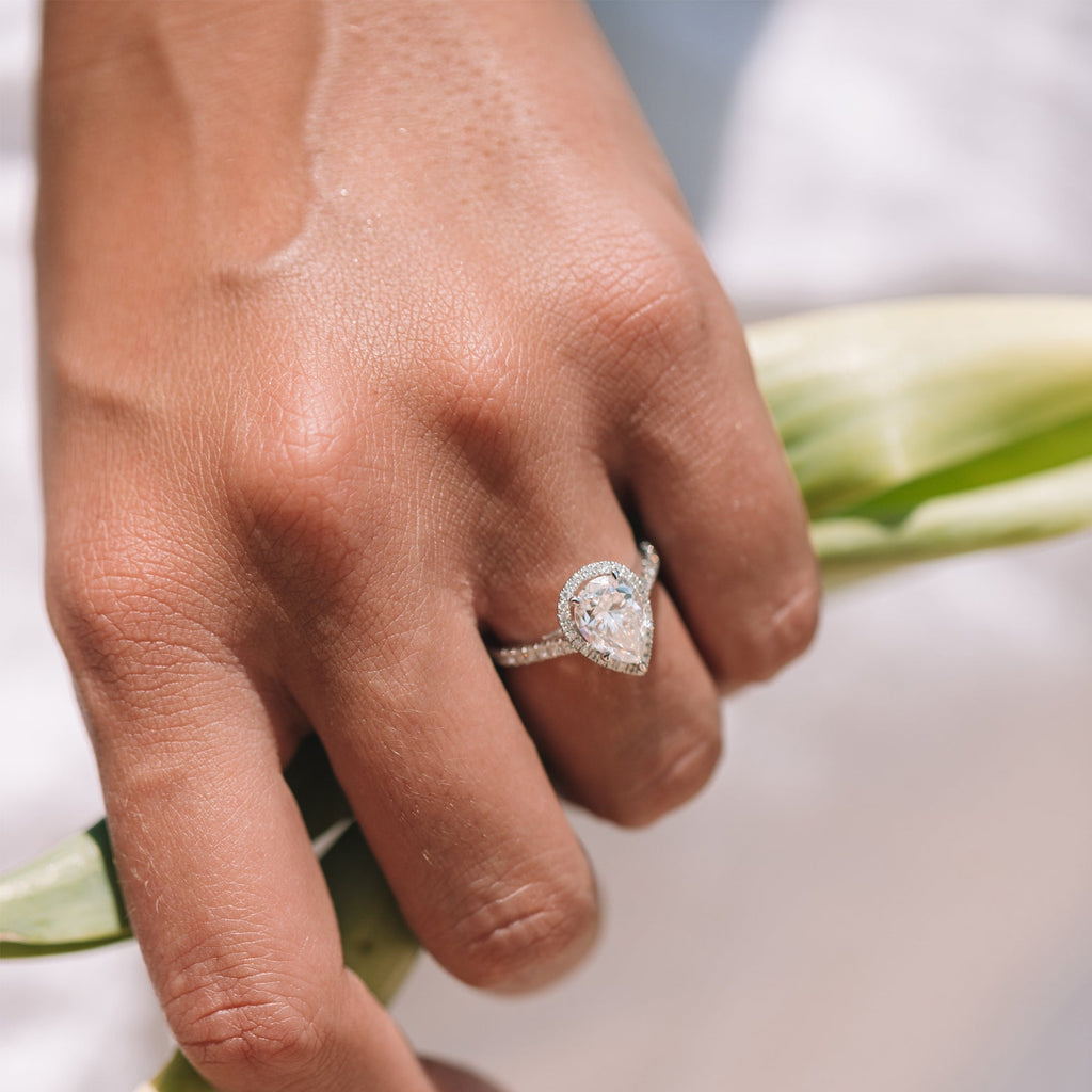 1.93 CT Pear Cut Moissanite Halo Engagement Ring