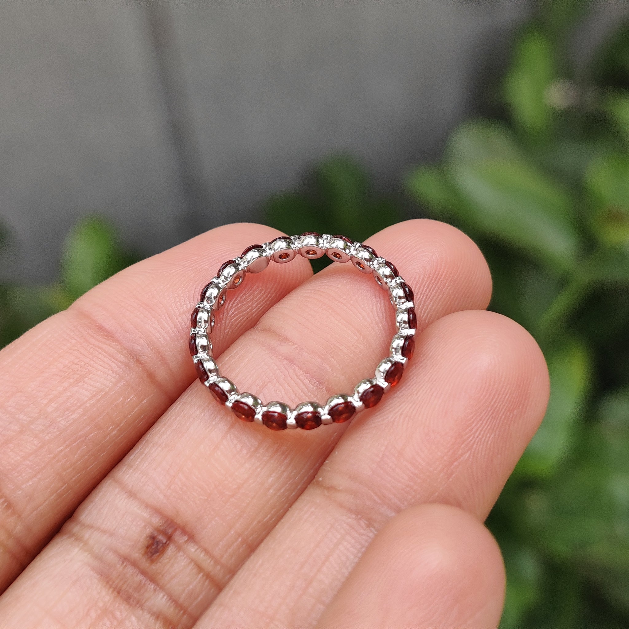 Round Cut Garnet Wedding Ring