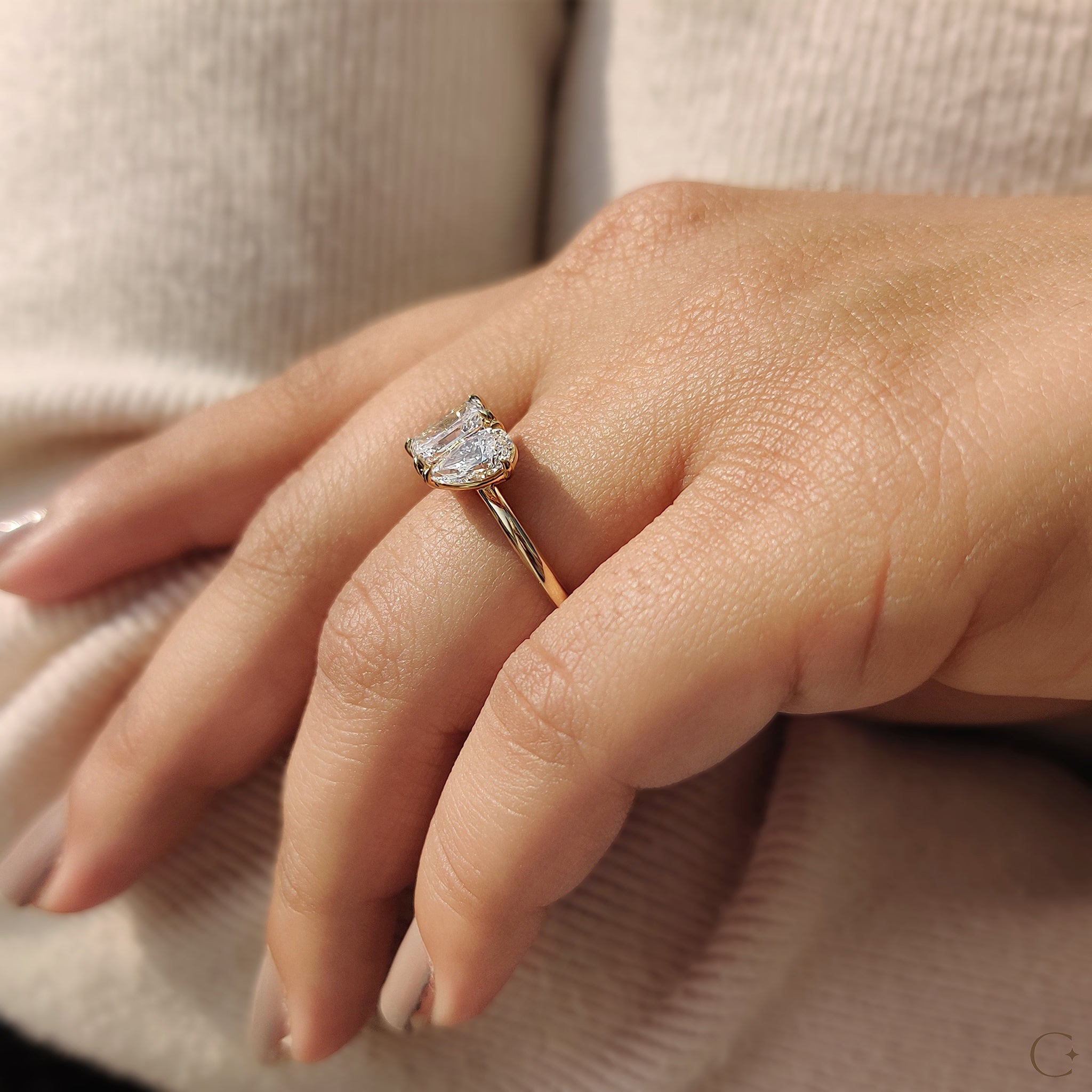 2 Stone Engagement Ring With Pear And Radiant Diamond Secondary image