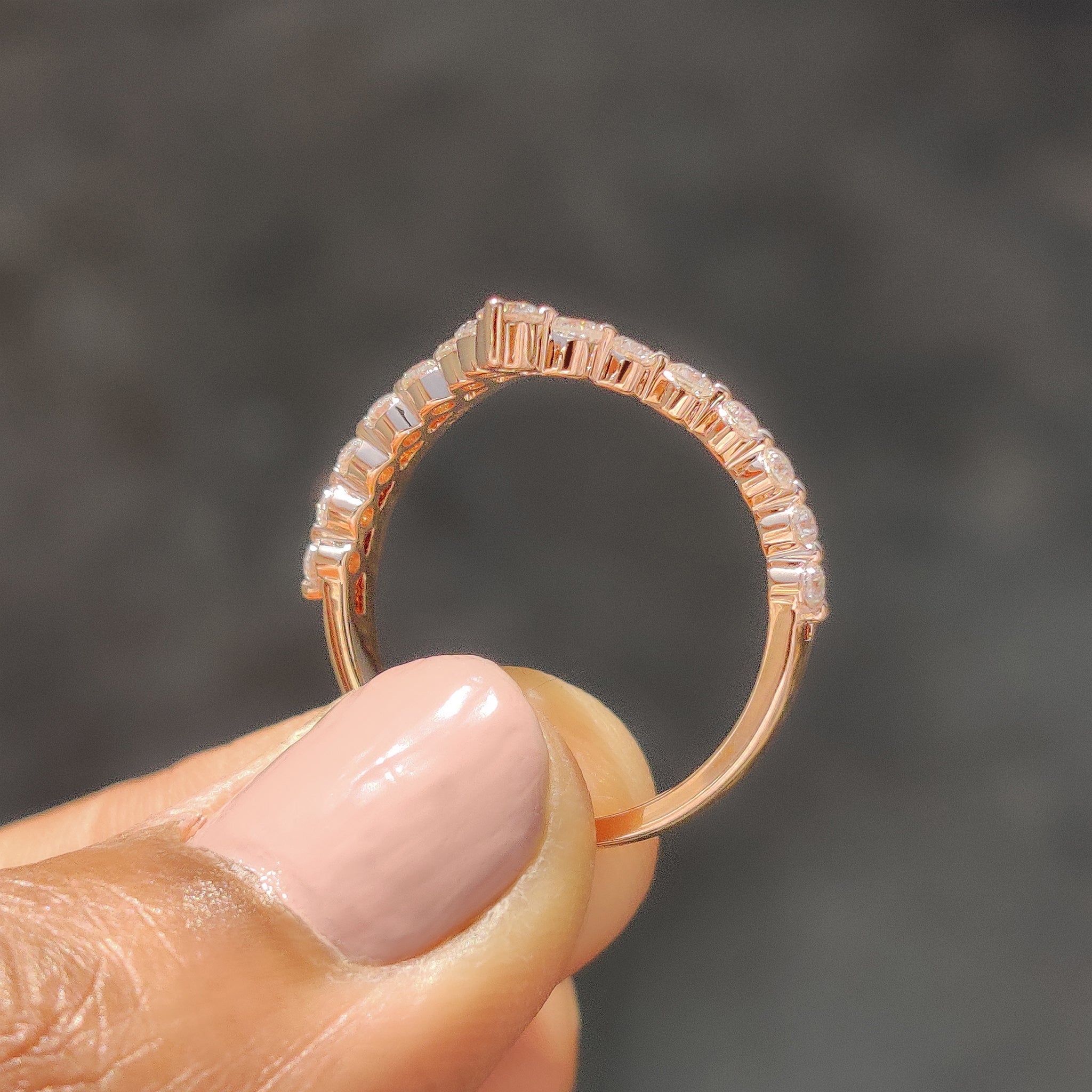 Round Cut Stackable Wedding Band In Double Row Chevron Style