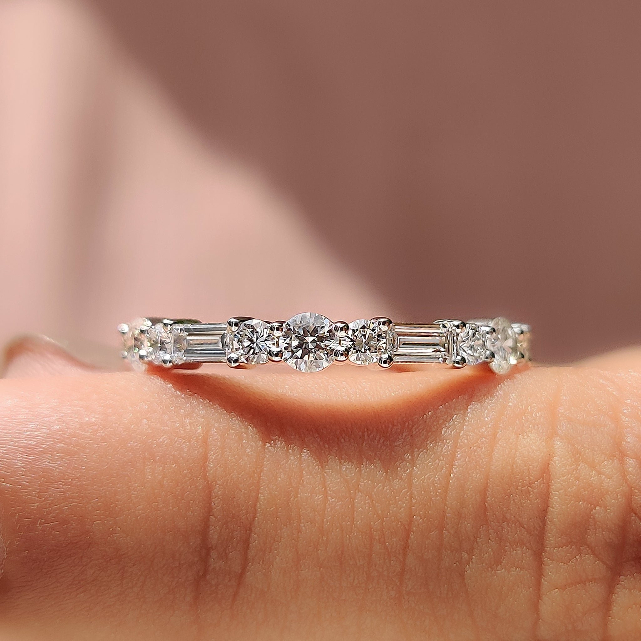 Half Eternity Wedding Band In Round And Baguette Diamond
