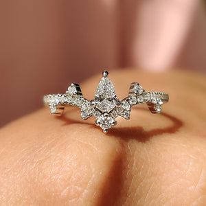 Pear Cluster Diamond Ring In Curved Style