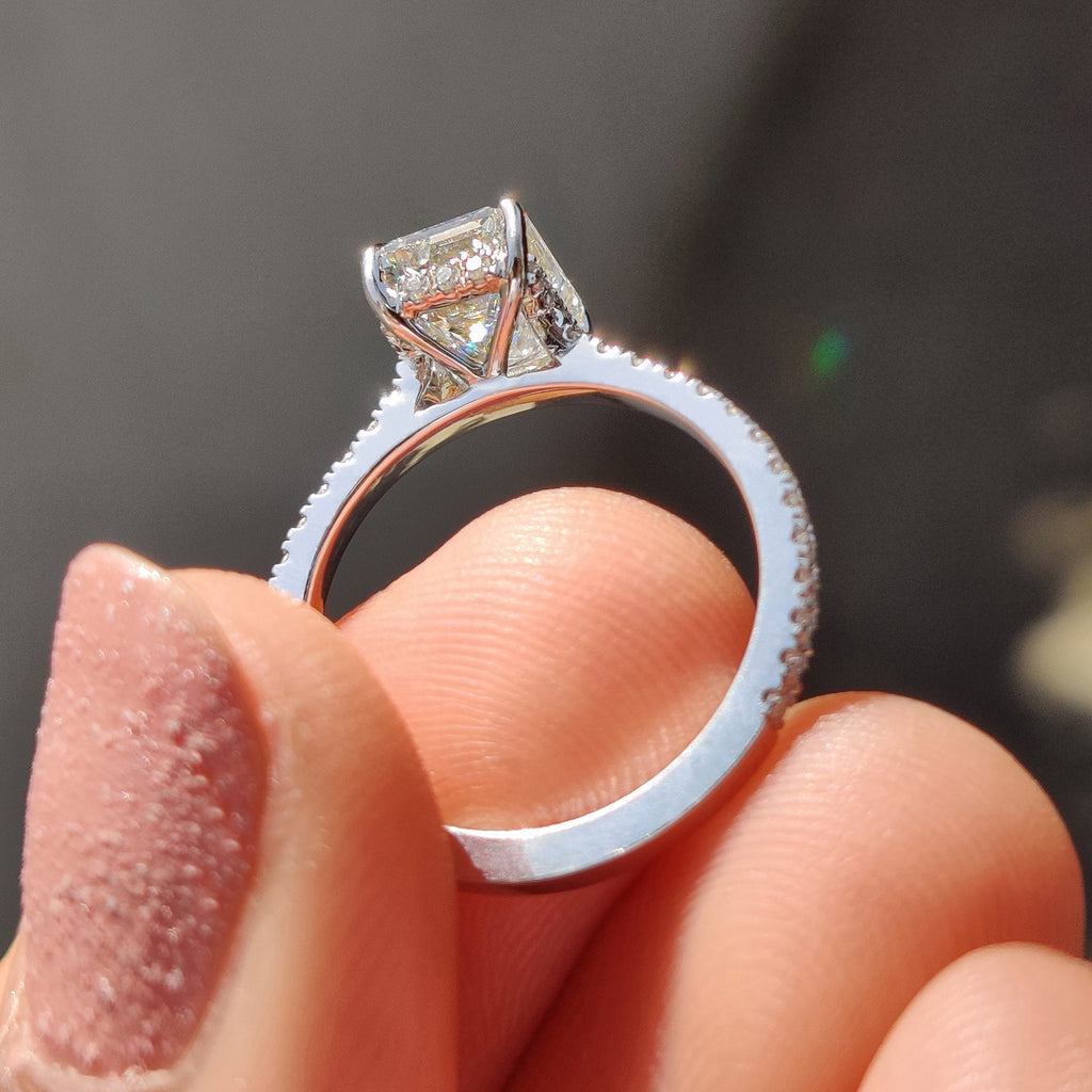 Gold Emerald Cut Engagement Ring in Pave Setting Beauty