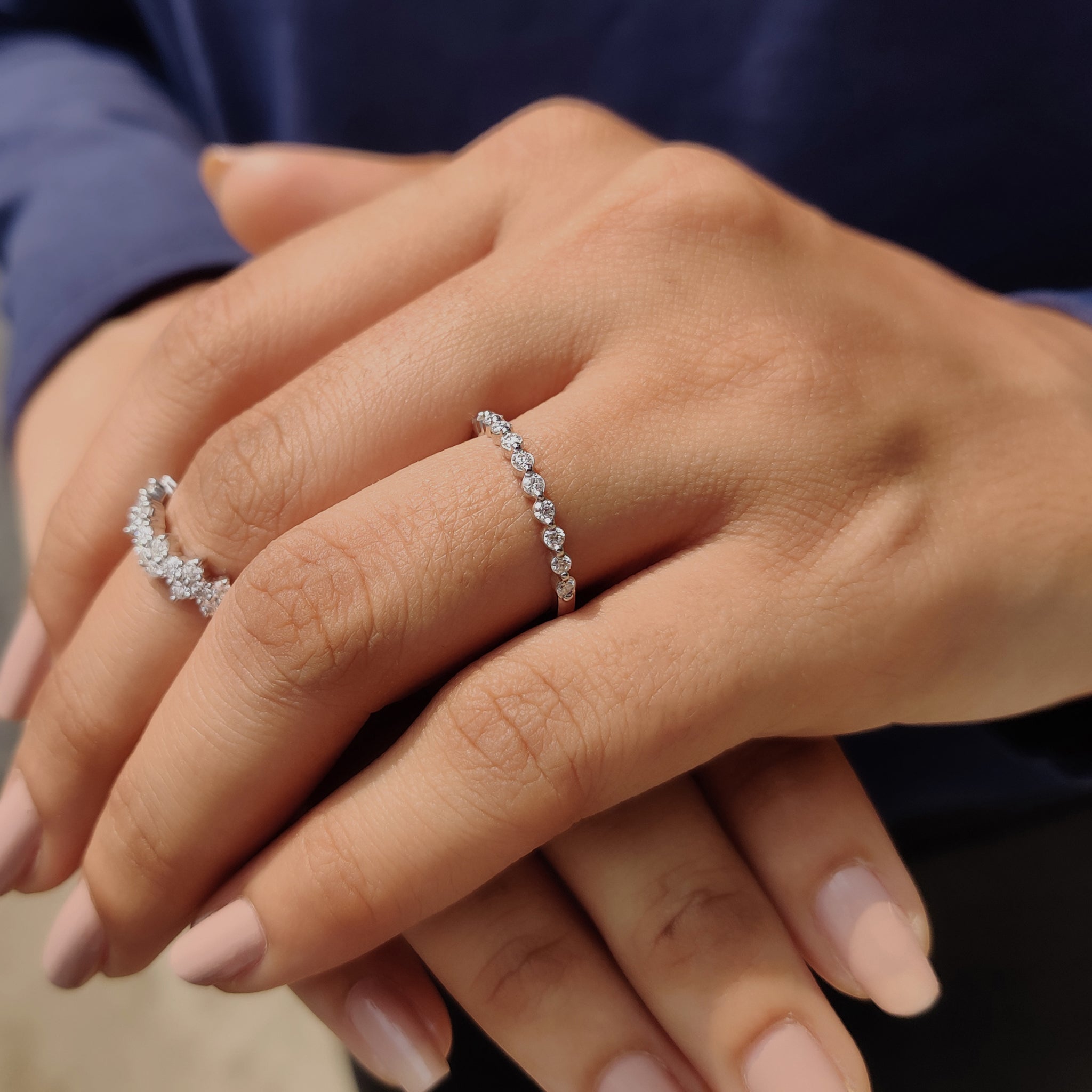Round Cut Floating Bubble Wedding Band In Half Eternity Style