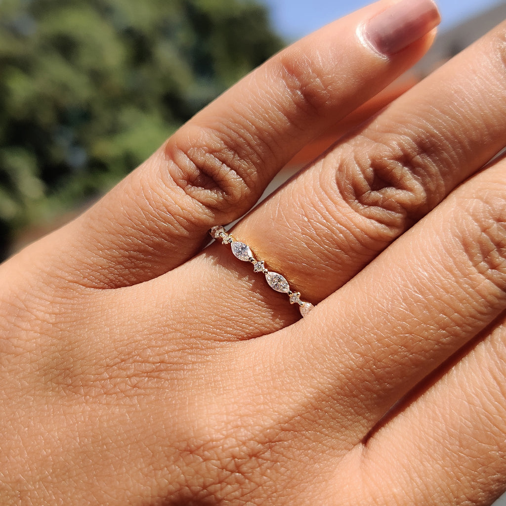 Round And Marquise Wedding Band In Half Eternity Setting