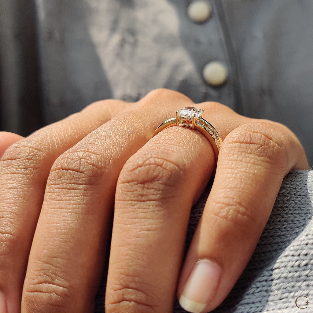 Cushion Cut Diamond Engagement Ring In Split Pave Style