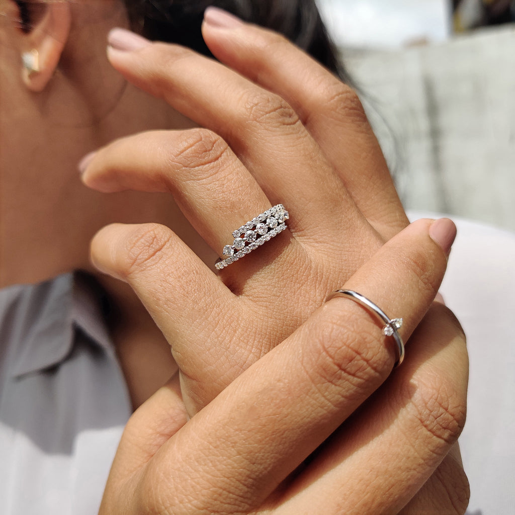 3 Row Pave Diamond Band With Bypass Setting