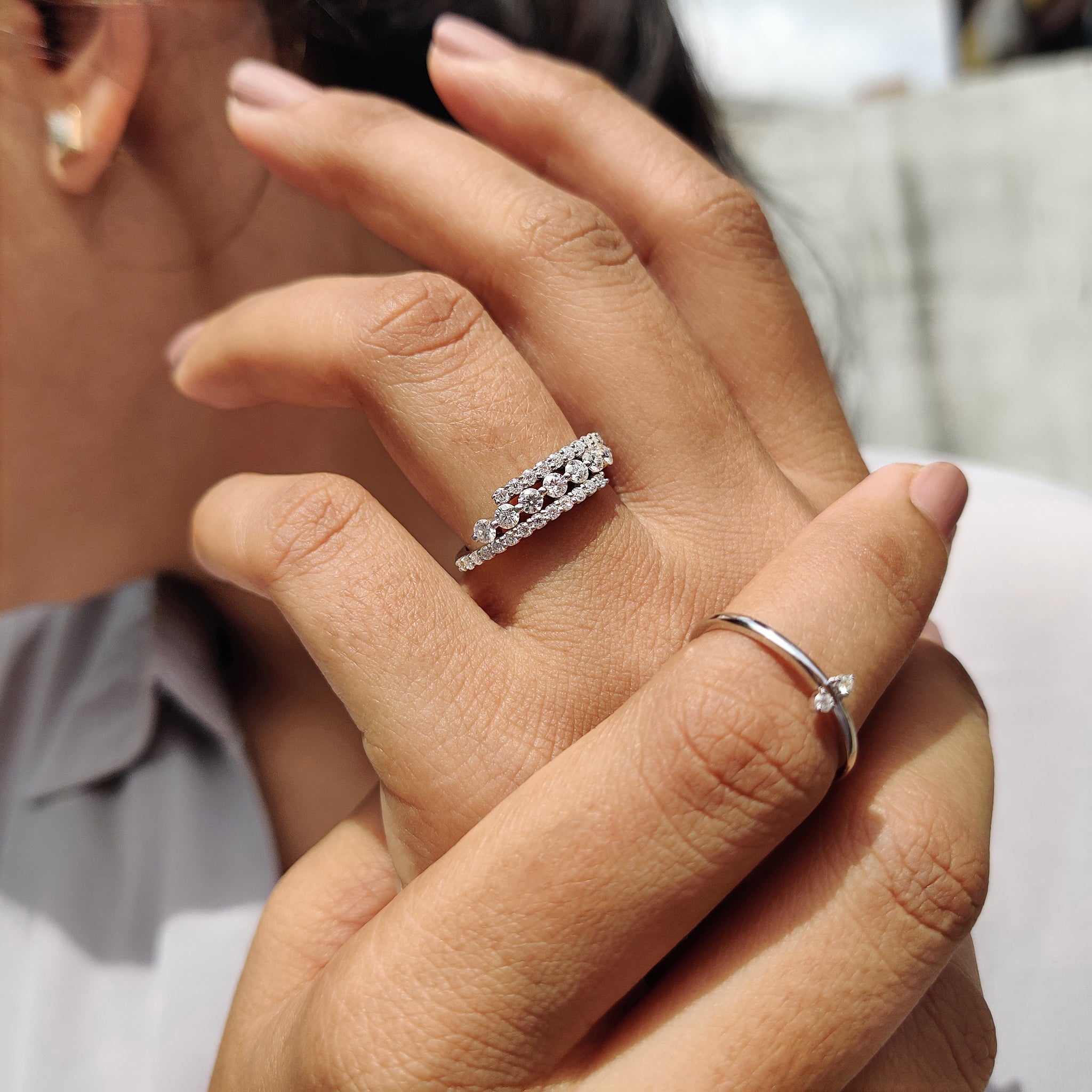 3 Row Pave Diamond Band With Bypass Setting