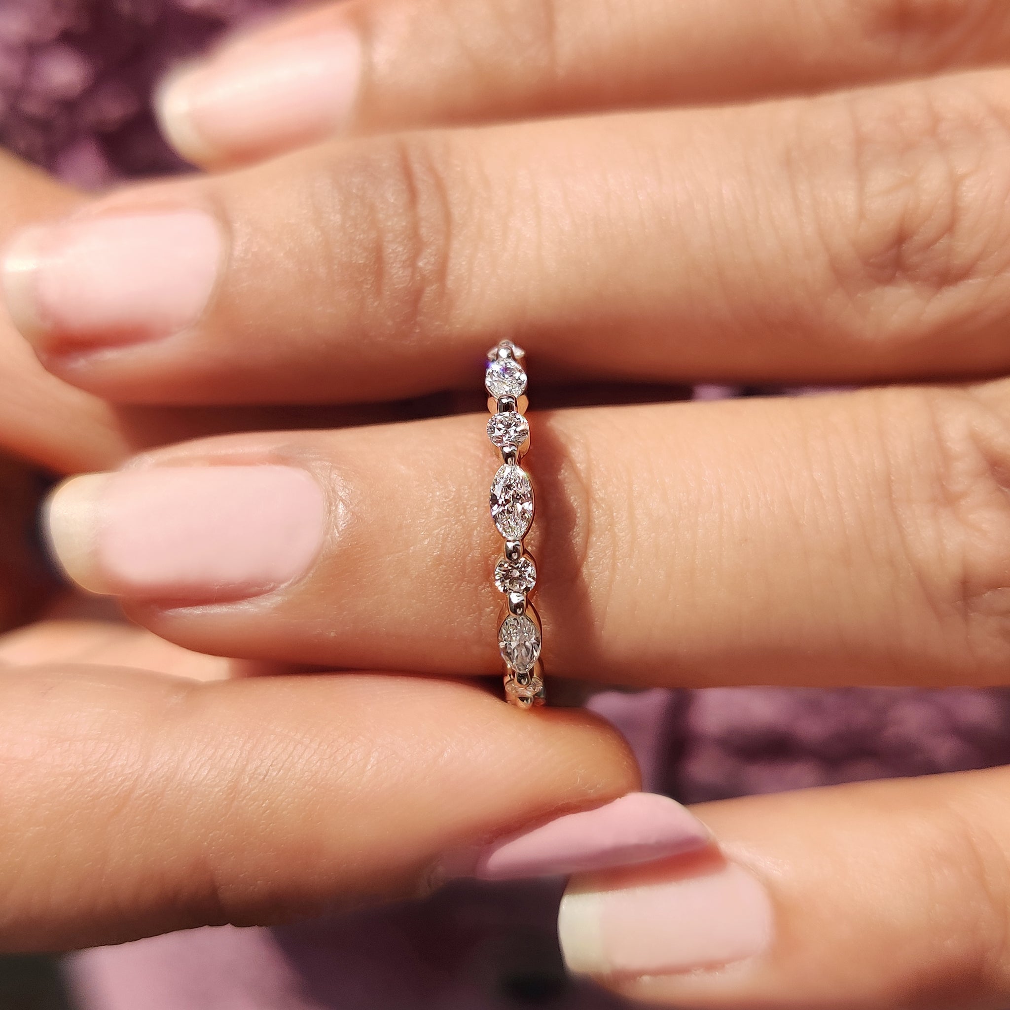 White Gold Diamond Band With Marquise And Round Cut