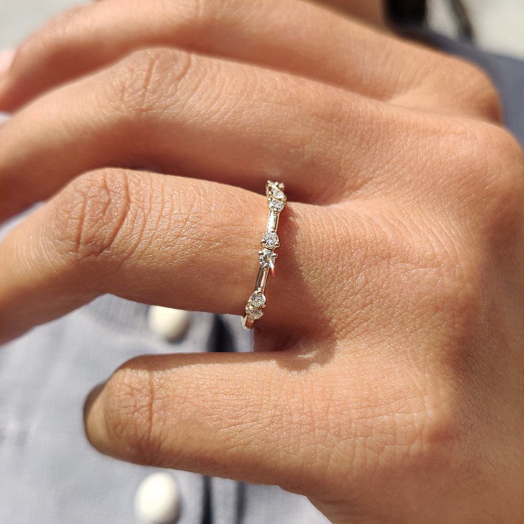 Round Cut Distance Pave Yellow Gold Diamond Band