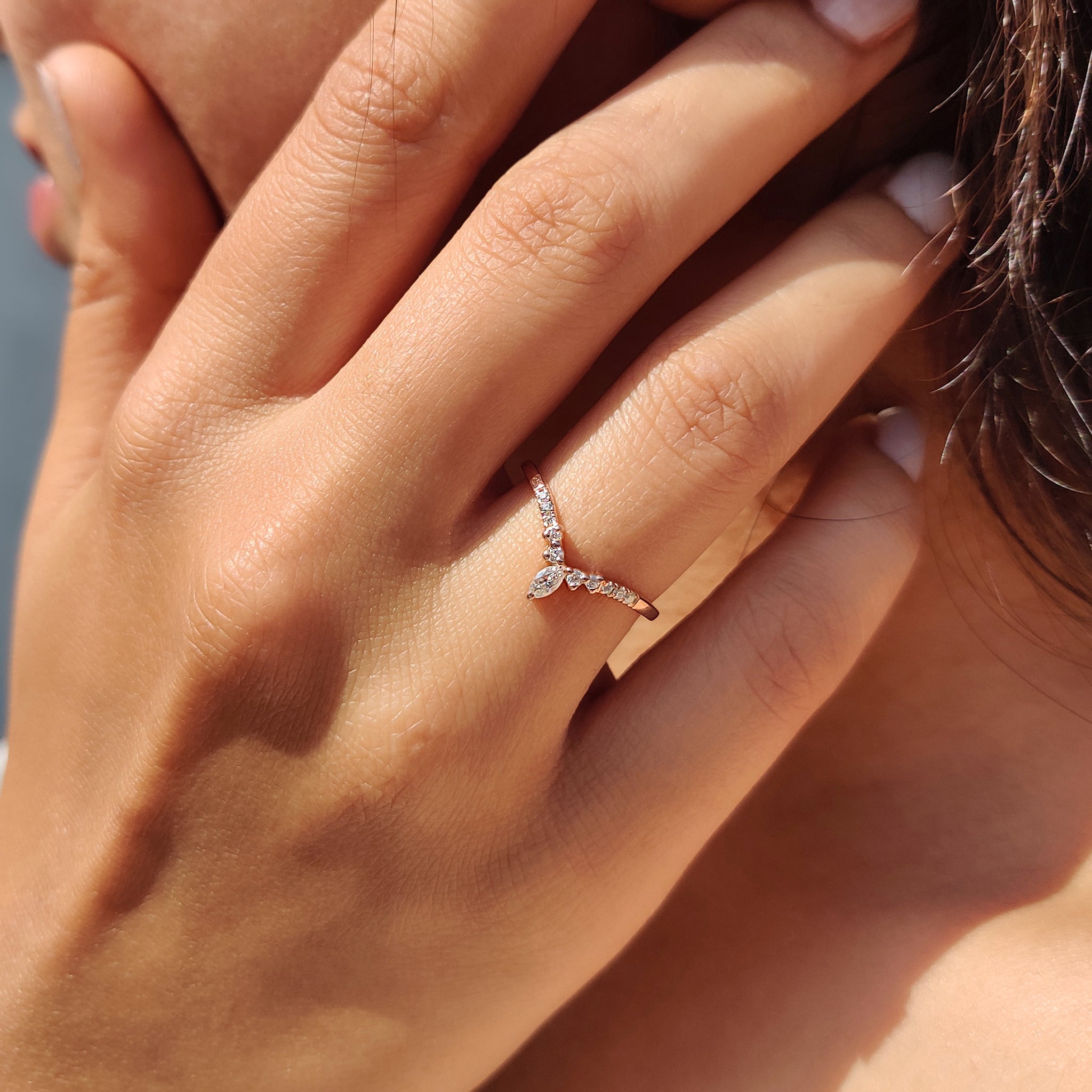 Chevron Wedding Band In Marquise Cut Moissanite