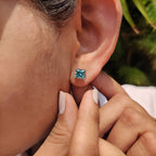 Cyan Blue Princess Cut Moissanite Earrings
