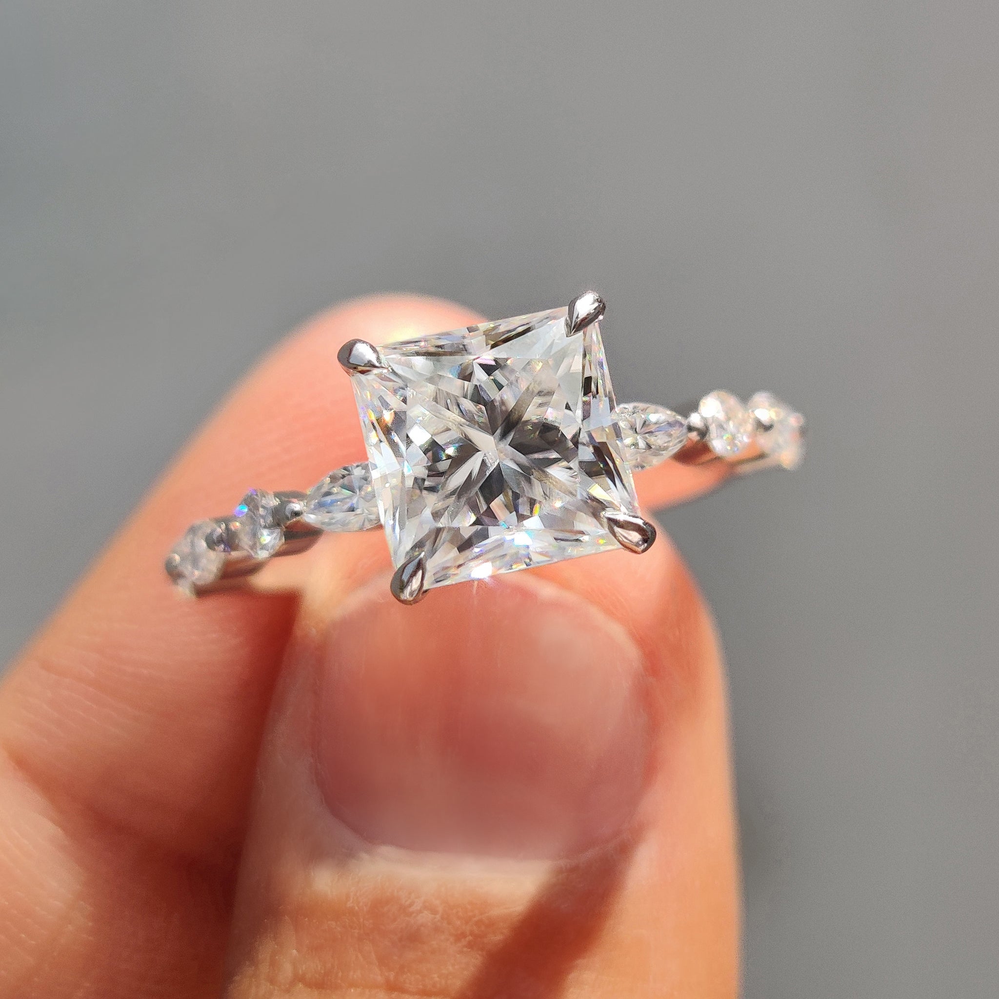 Princess Cut Moissanite Ring With Pave Setting Main image