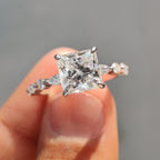 Princess Cut Moissanite Ring With Pave Setting