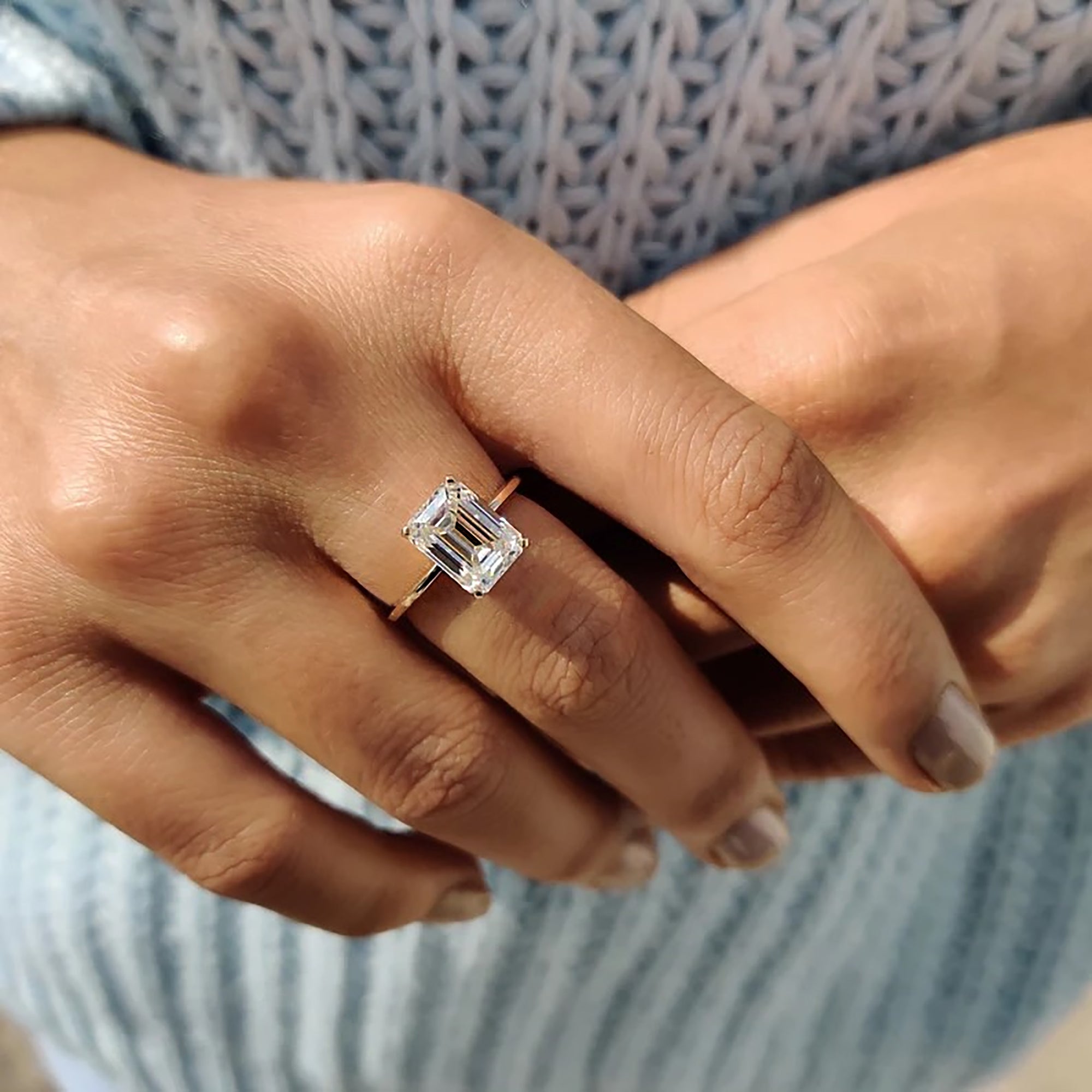 Knife Edge Emerald Cut Solitaire Ring Main image