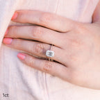 1.0 CT Emerald Cut Moissanite Halo Style Engagement Ring