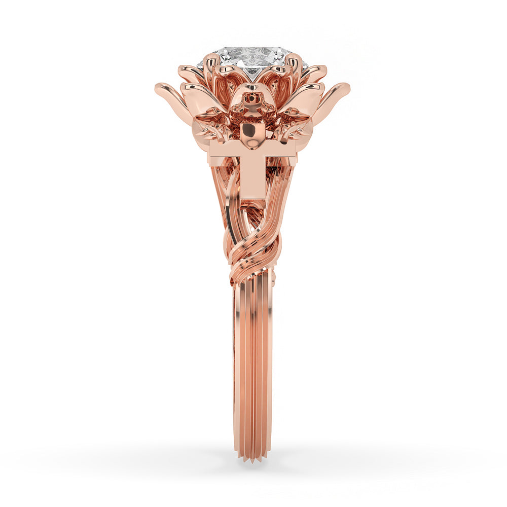Flower Engagement Ring with Dazzling Round Diamond