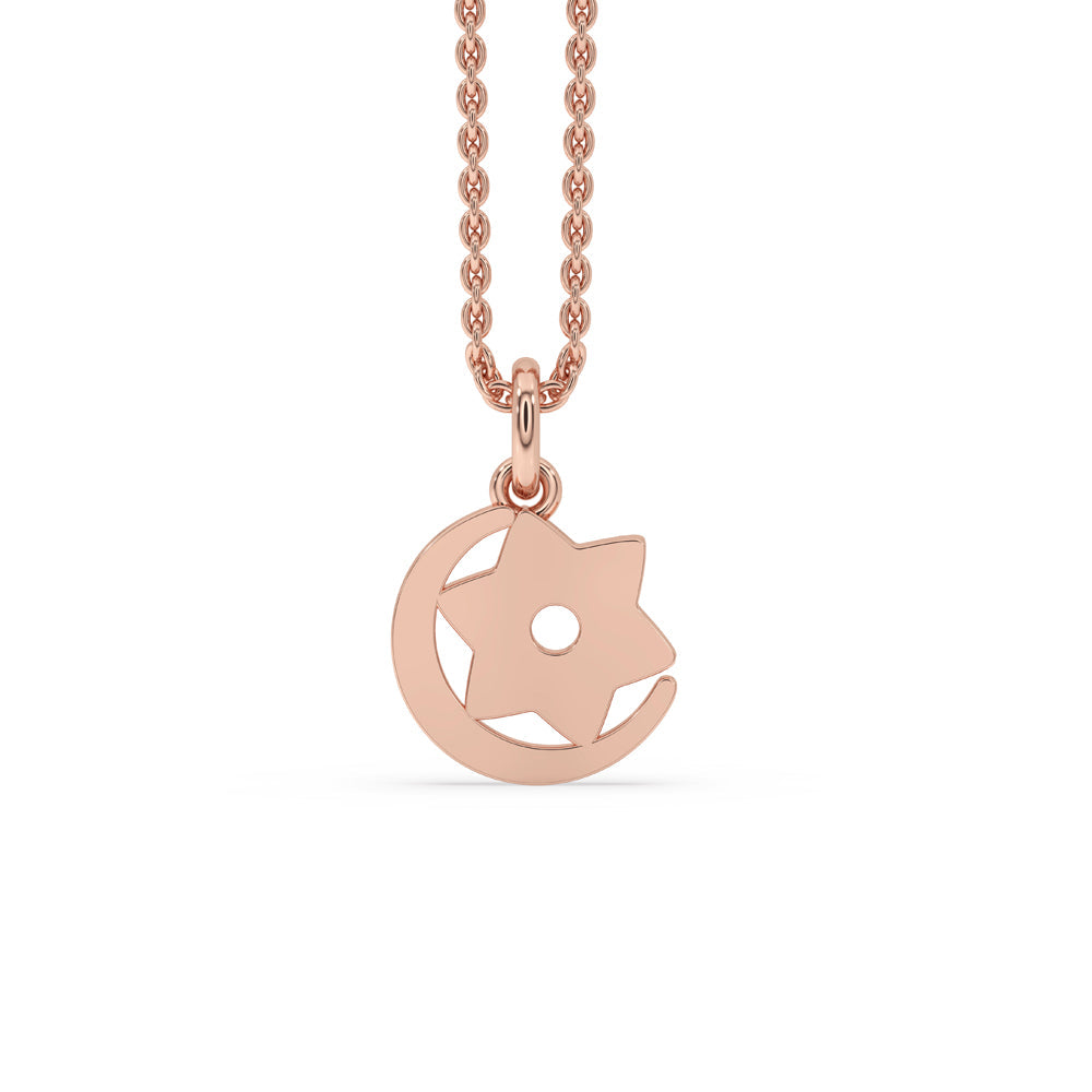 Half Moon Pendant in Star Shape Round Cut Diamond