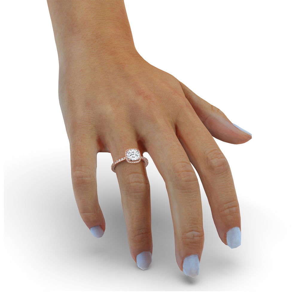 Cushion Halo Engagement Ring With Pave Band