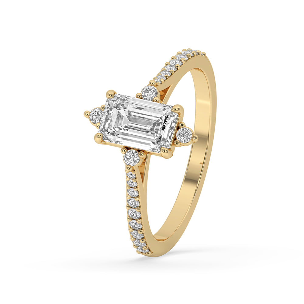 Unique Engagement Ring - Emerald With Round Side Stones