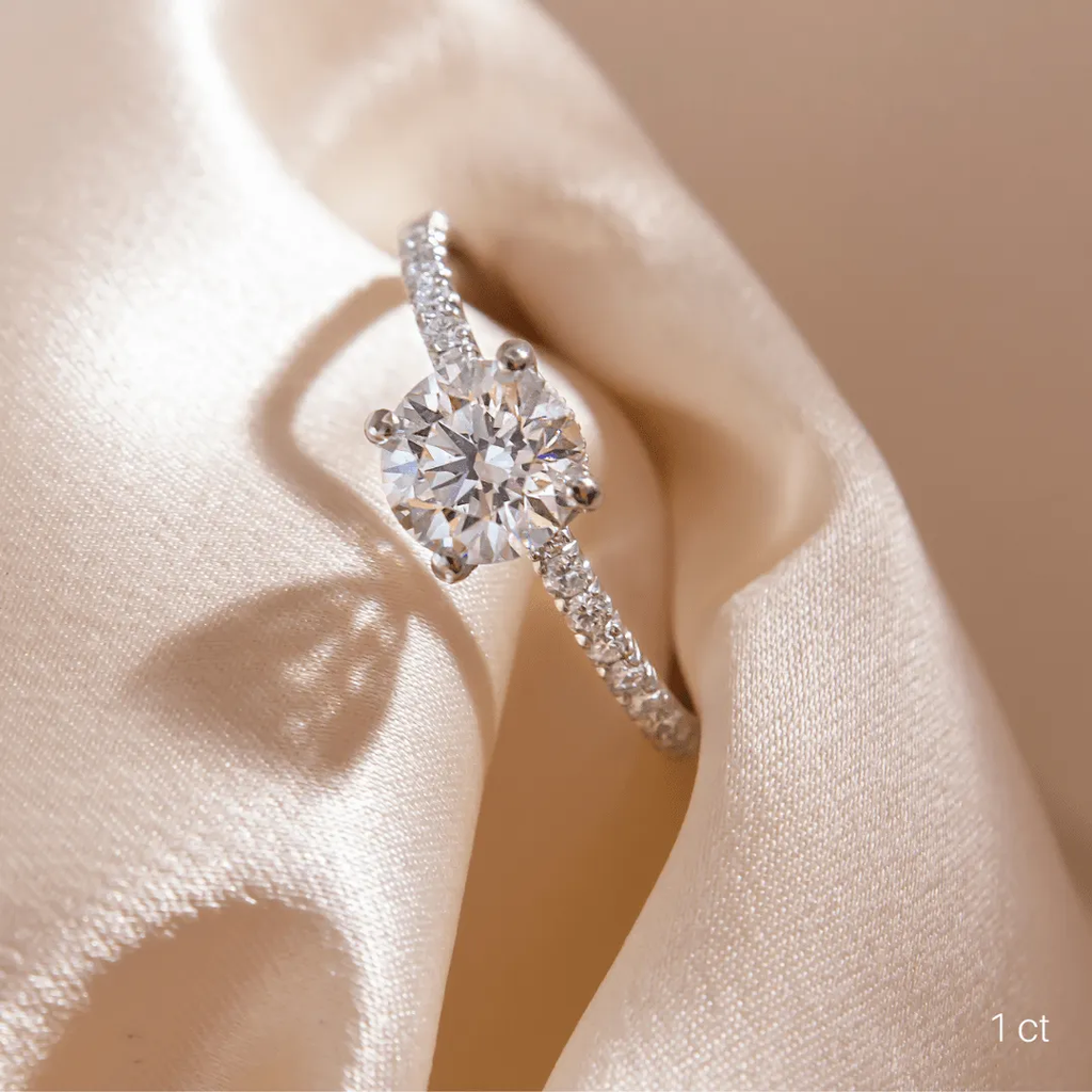 1.0 CT Round Moissanite Pave Engagement Ring