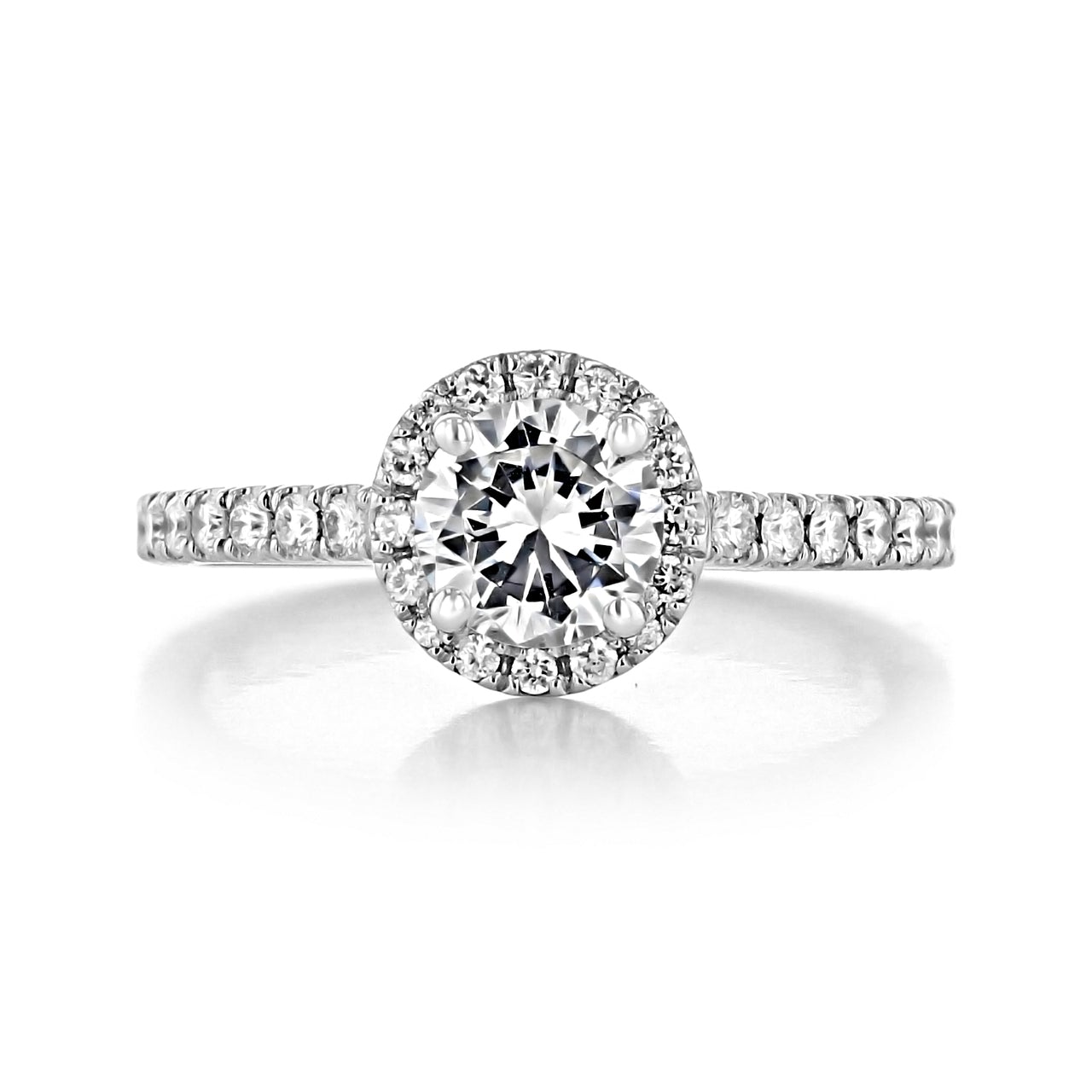 1.0ct Round Cut Halo Style Moissanite Engagement Ring