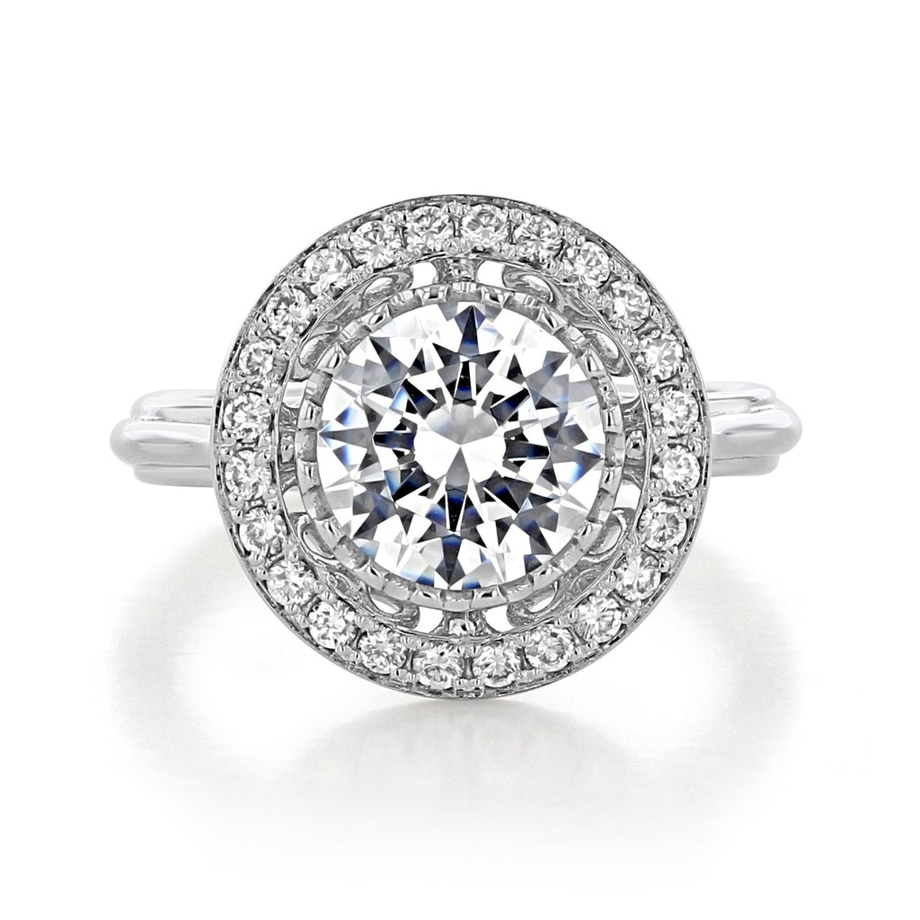 2.0ct Round Cut Moissanite Unique Halo Engagement Ring