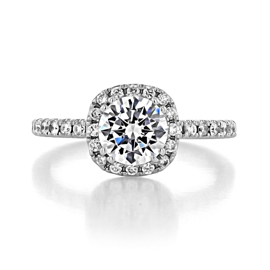 1.0ct Round Brilliant Cut Halo Style Moissanite Engagement Ring