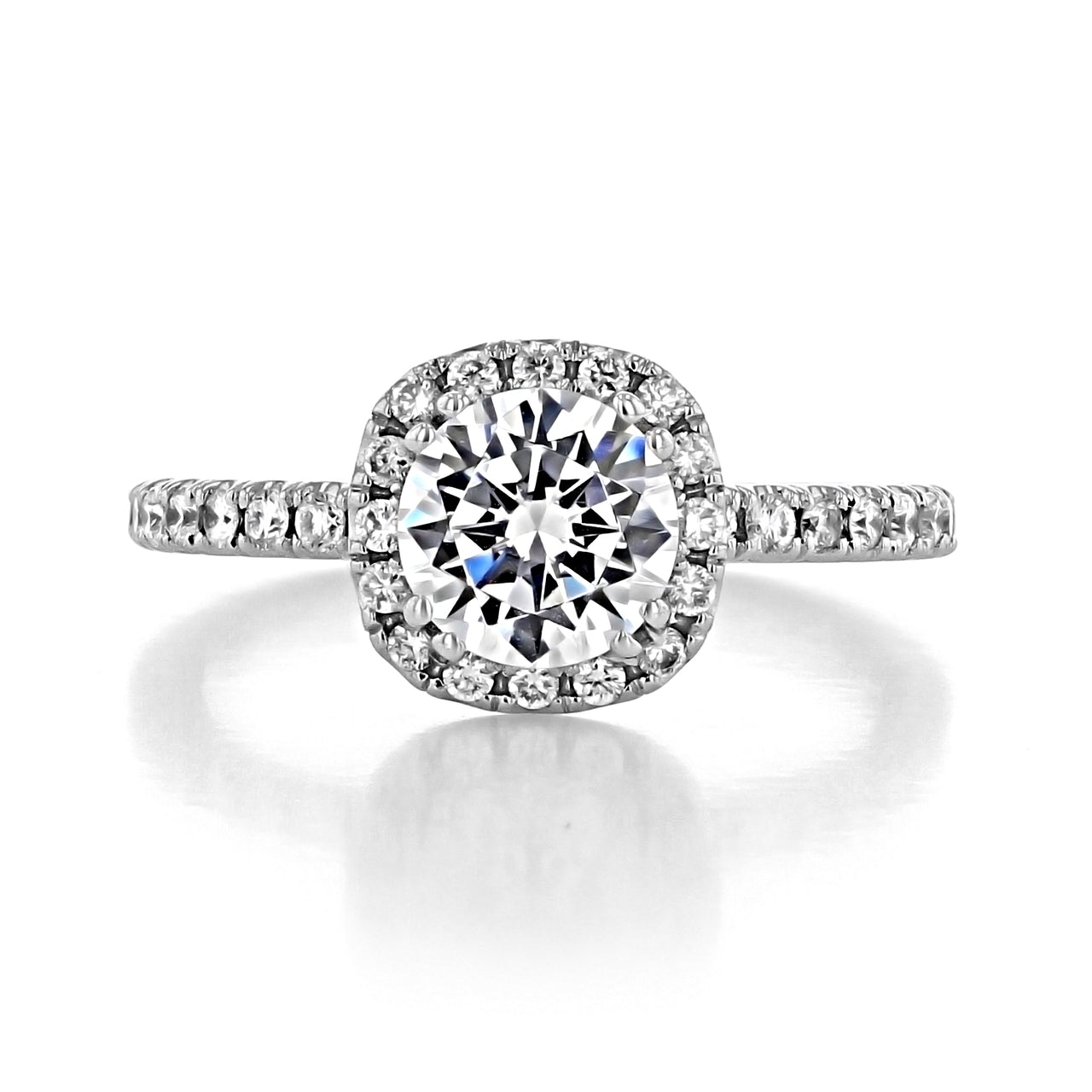 1.0ct Round Brilliant Cut Halo Style Moissanite Engagement Ring