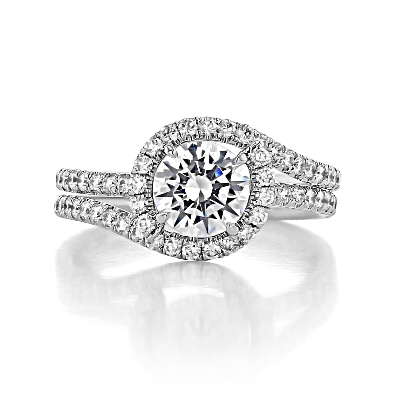 1.0CT Round Cut Bypass Style Moissanite Engagement Ring