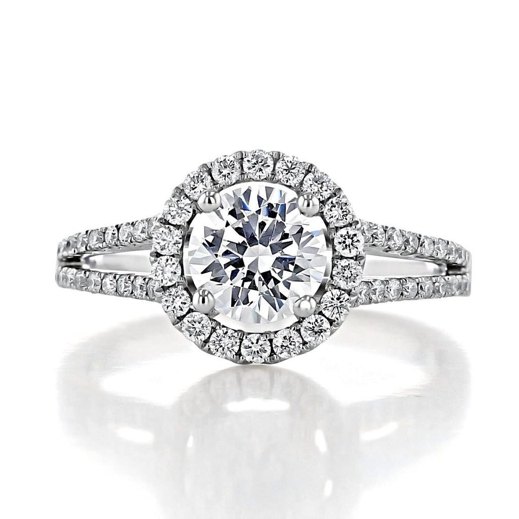 1.0ct Round Cut Halo Split Shank Style Moissanite Engagement Ring