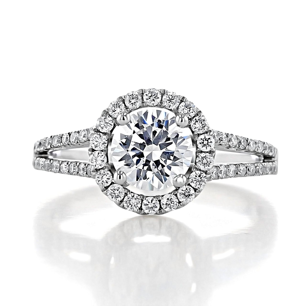 1.0ct Round Cut Halo Split Shank Style Moissanite Engagement Ring