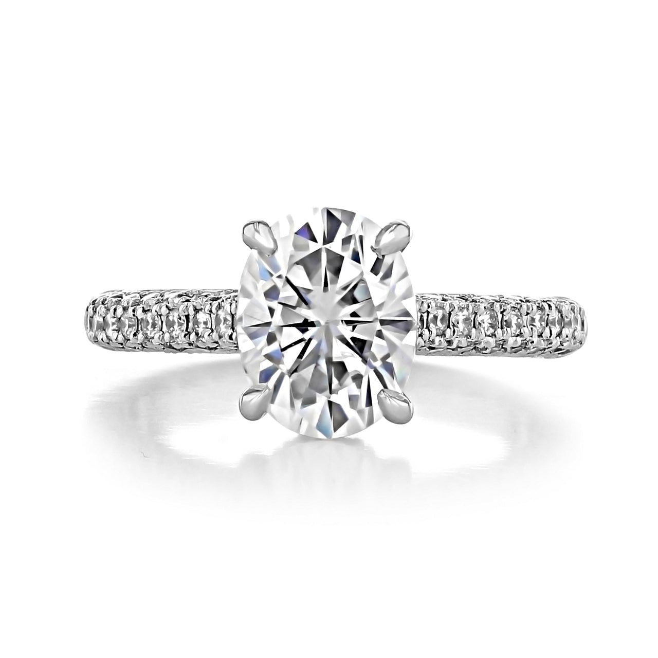 1.93ct Oval Cut Moissanite Hidden Halo 4 Prong Engagement Ring
