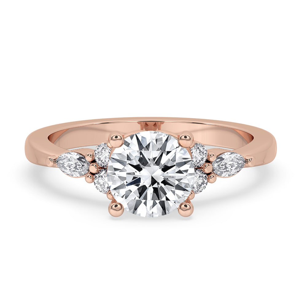 Round Diamond With 4 Round Side Stones Ring
